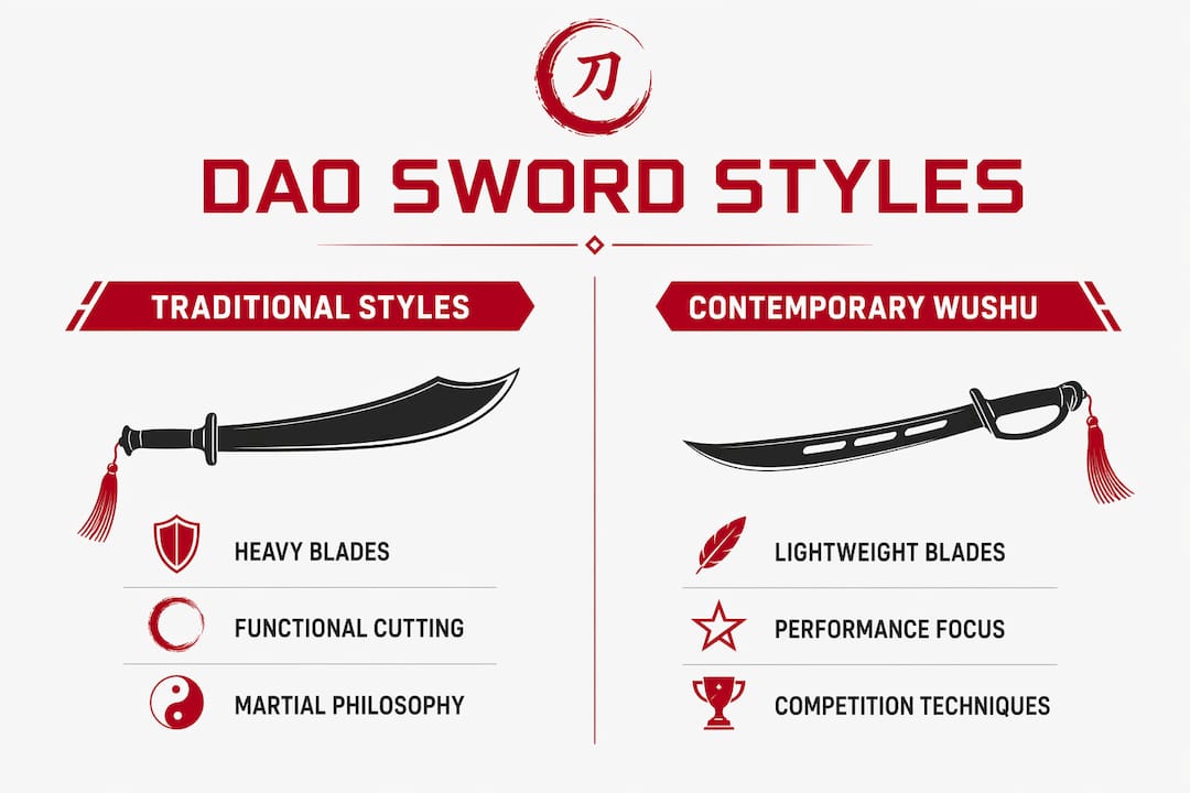 Infographic comparing traditional and contemporary Dao sword styles