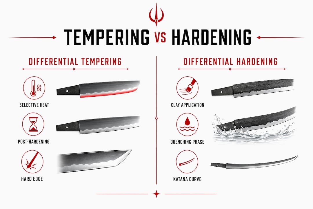 Infographic comparing tempering and hardening techniques