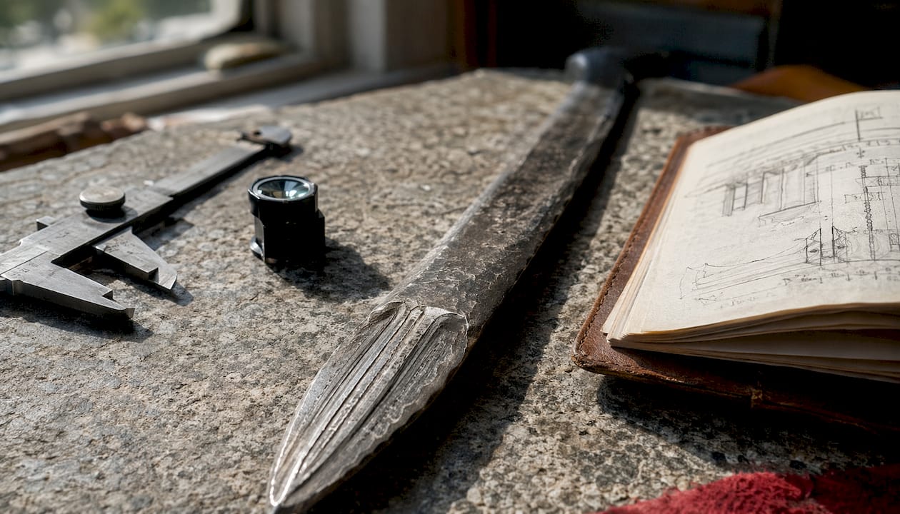 Cross-section of iron sword blade under study