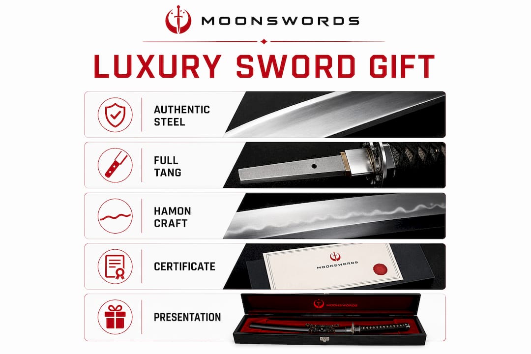 Infographic illustrating steps to select luxury sword gift