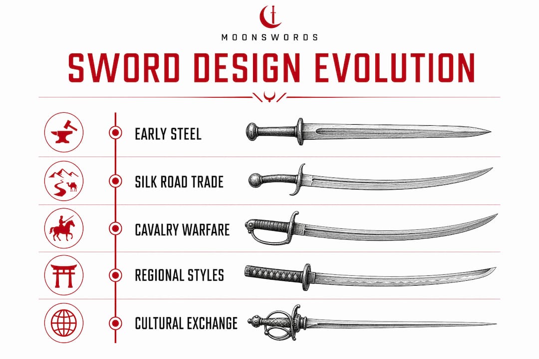 Infographic illustrating the evolution of sword design through Silk Road influences