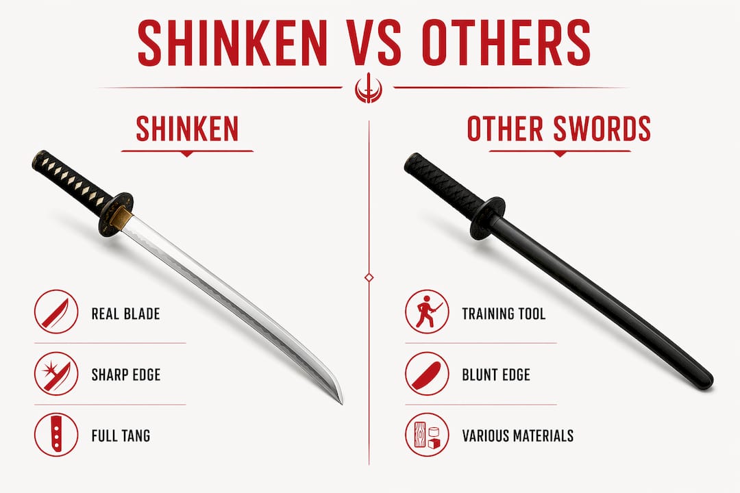 Infographic comparing shinken to other Japanese swords