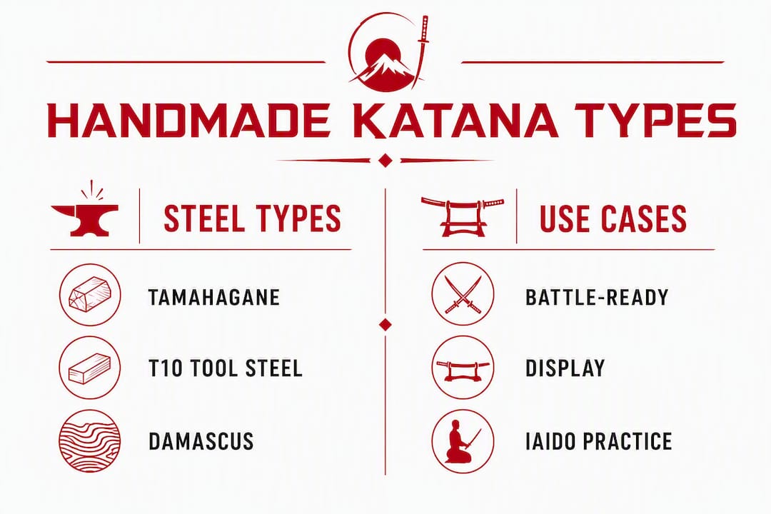 Infographic comparing steel types and katana uses