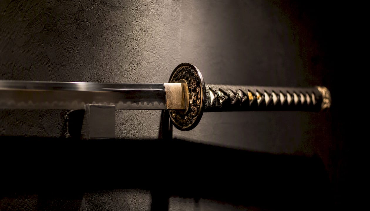 Silhouetted katana wall display