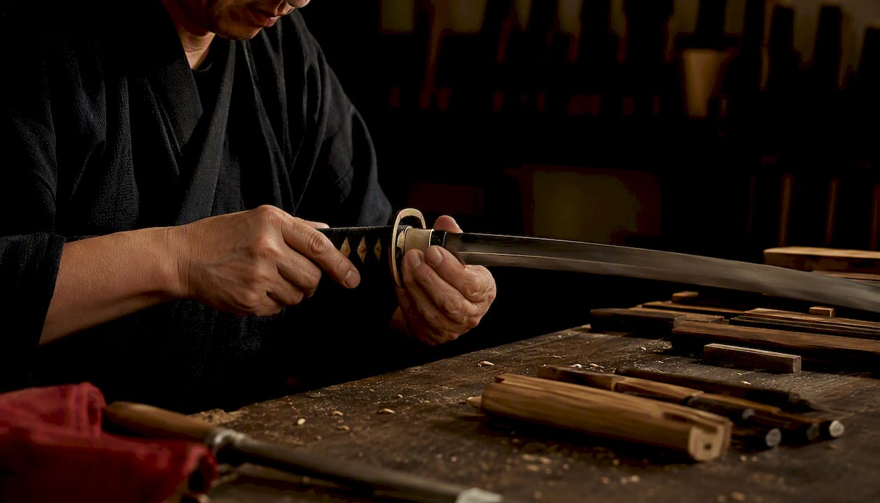 Hands fitting full tang katana handle