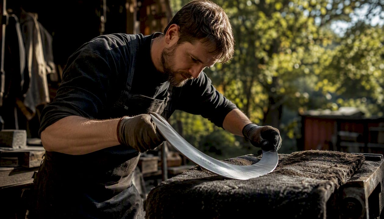 Bladesmith flexing spring steel blade