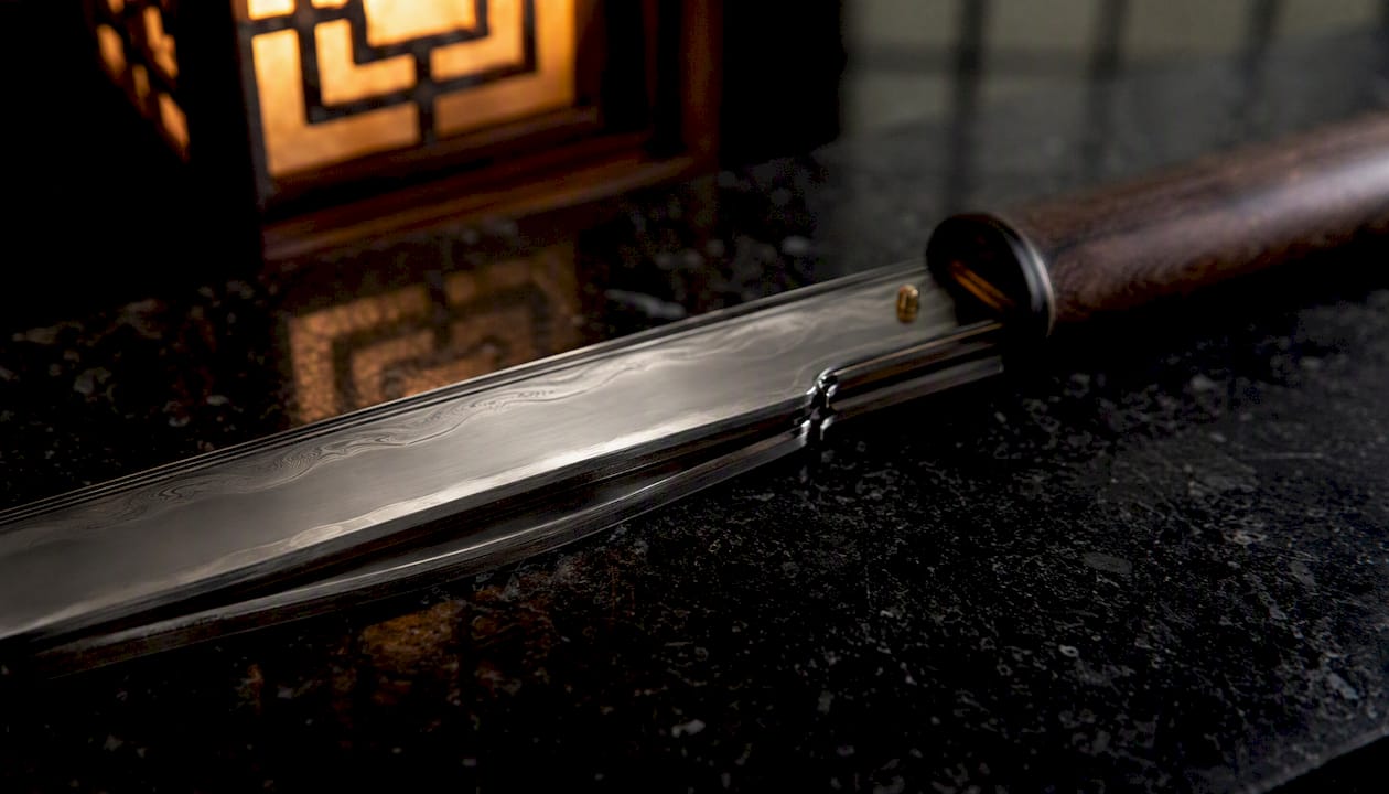 Close-up folded steel jian blade texture