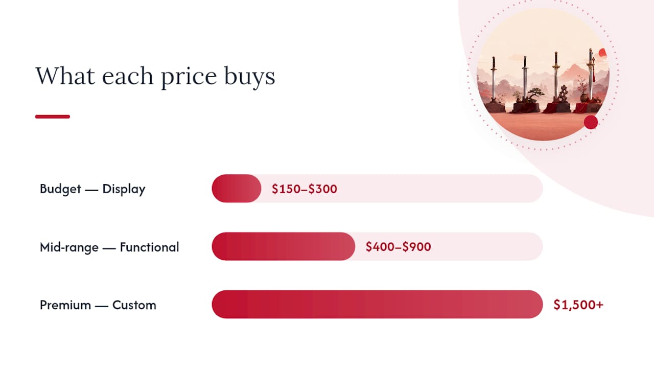 Comparison chart of jian price bands and materials