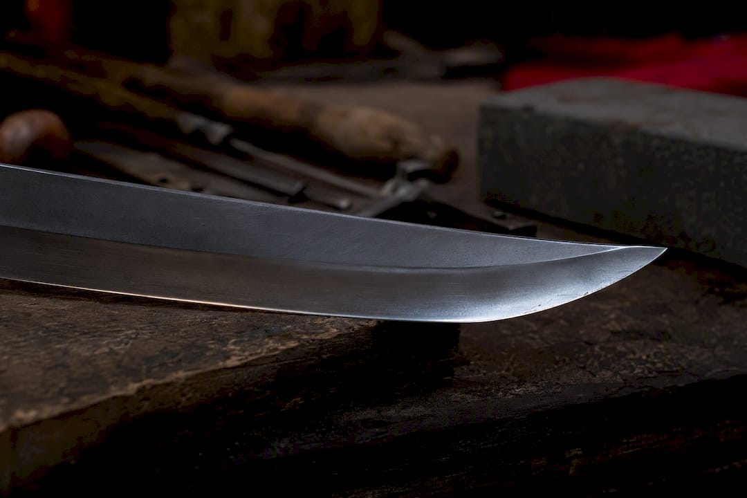Macro close-up of hollow grind concave blade edge