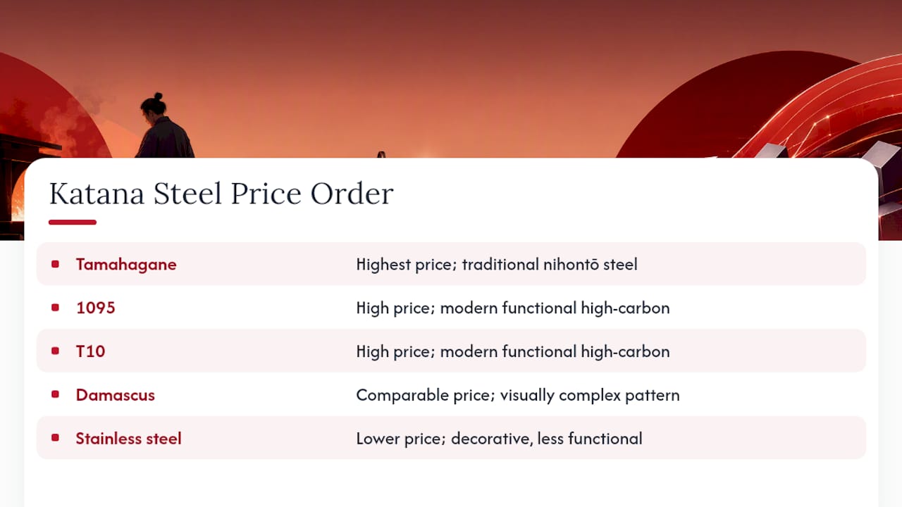 Katana steel types and price comparison