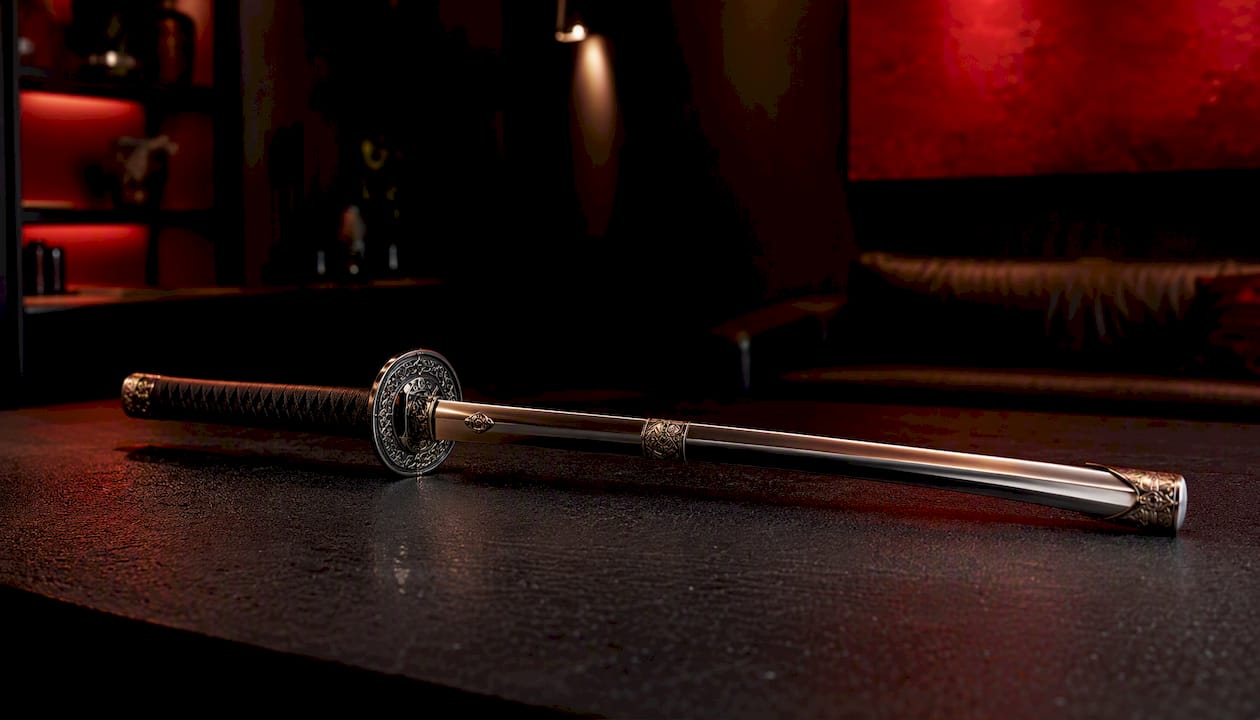 Replica stainless steel katana detail