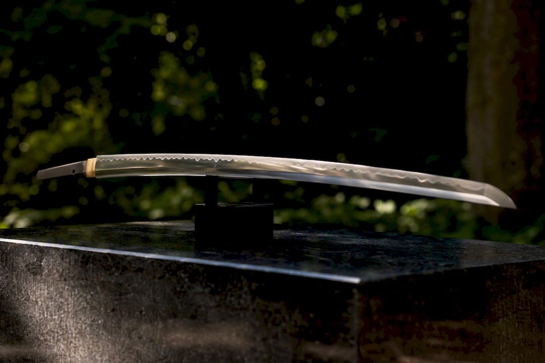 Katana blade rotating view in natural light