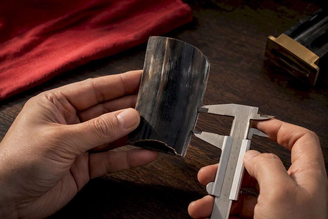 Oversized horn scale measured with caliper
