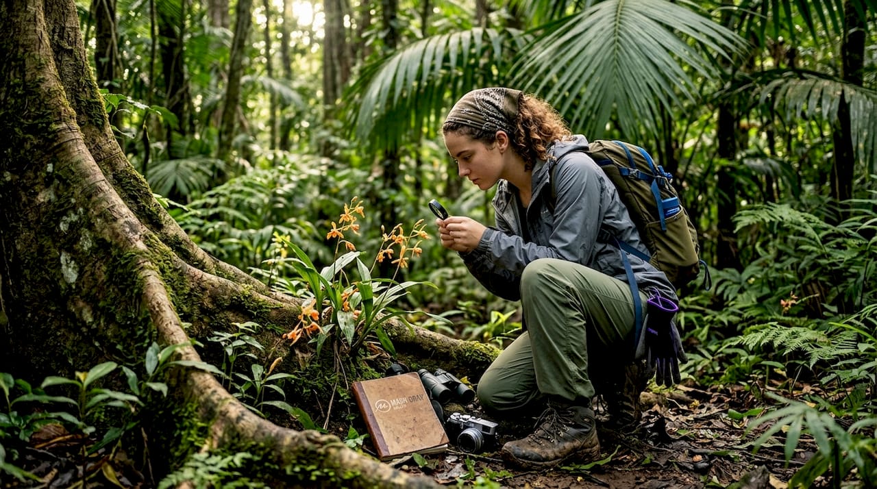 Ecologist studying plants in Daintree Rainforest