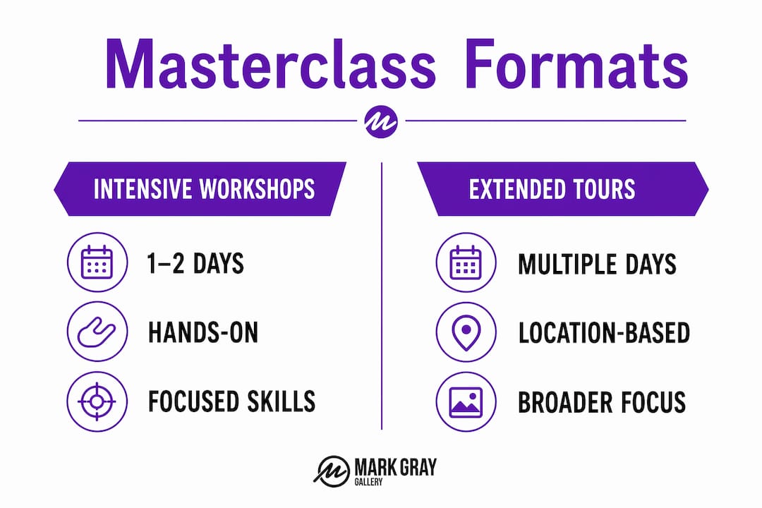 Infographic comparing photography masterclass formats