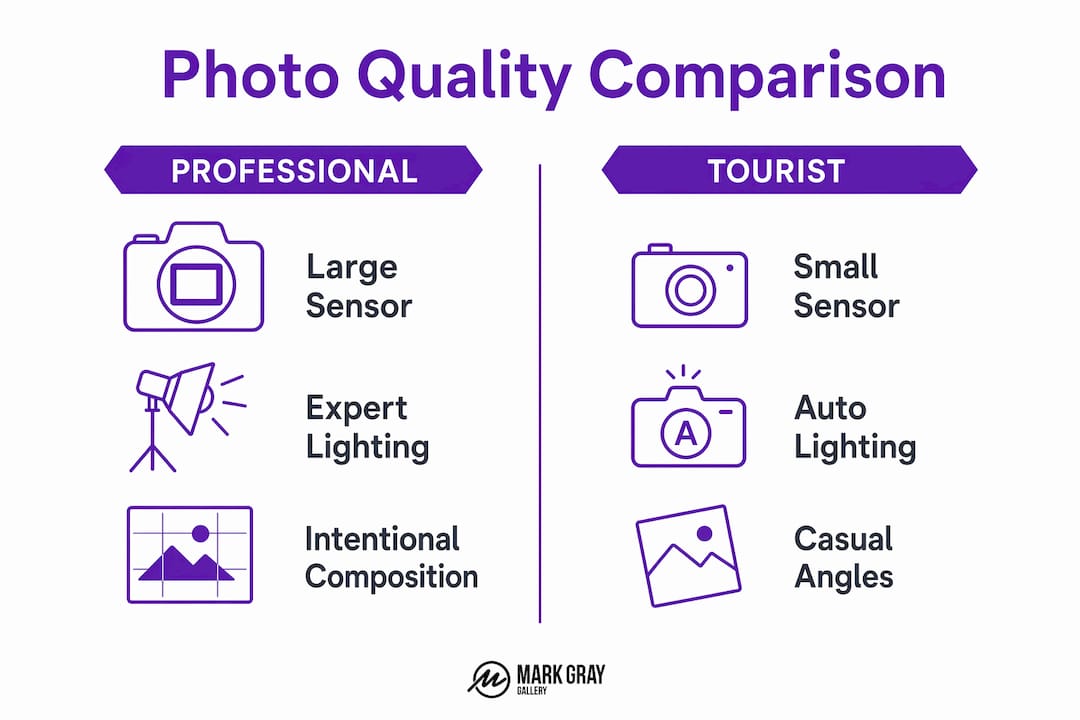 Infographic comparing professional and tourist photography qualities