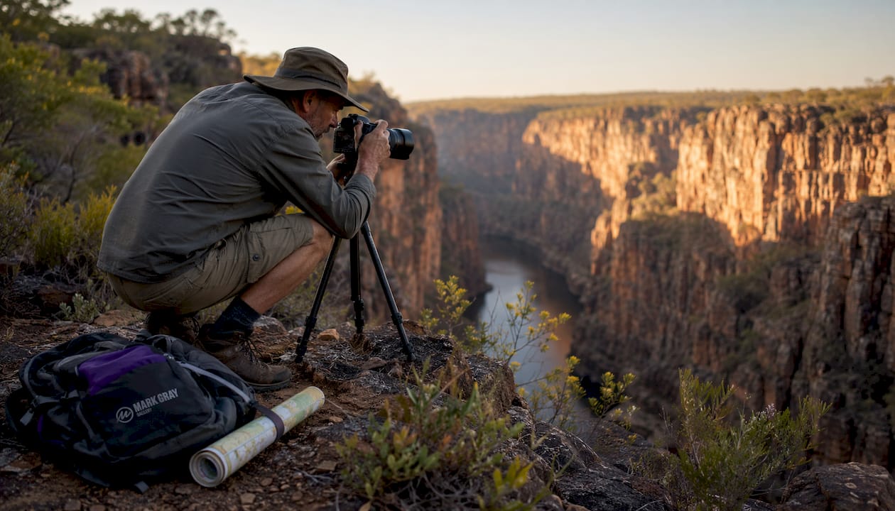 Photographer capturing Kimberley gorge with river