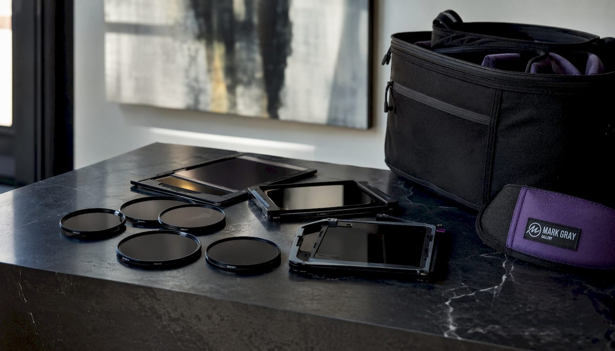 Various ND filters on wooden table