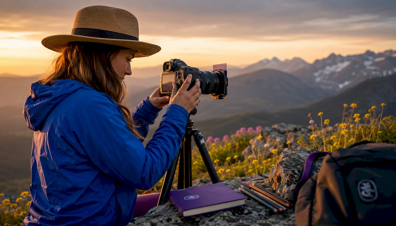Photographer checking settings with ND filter