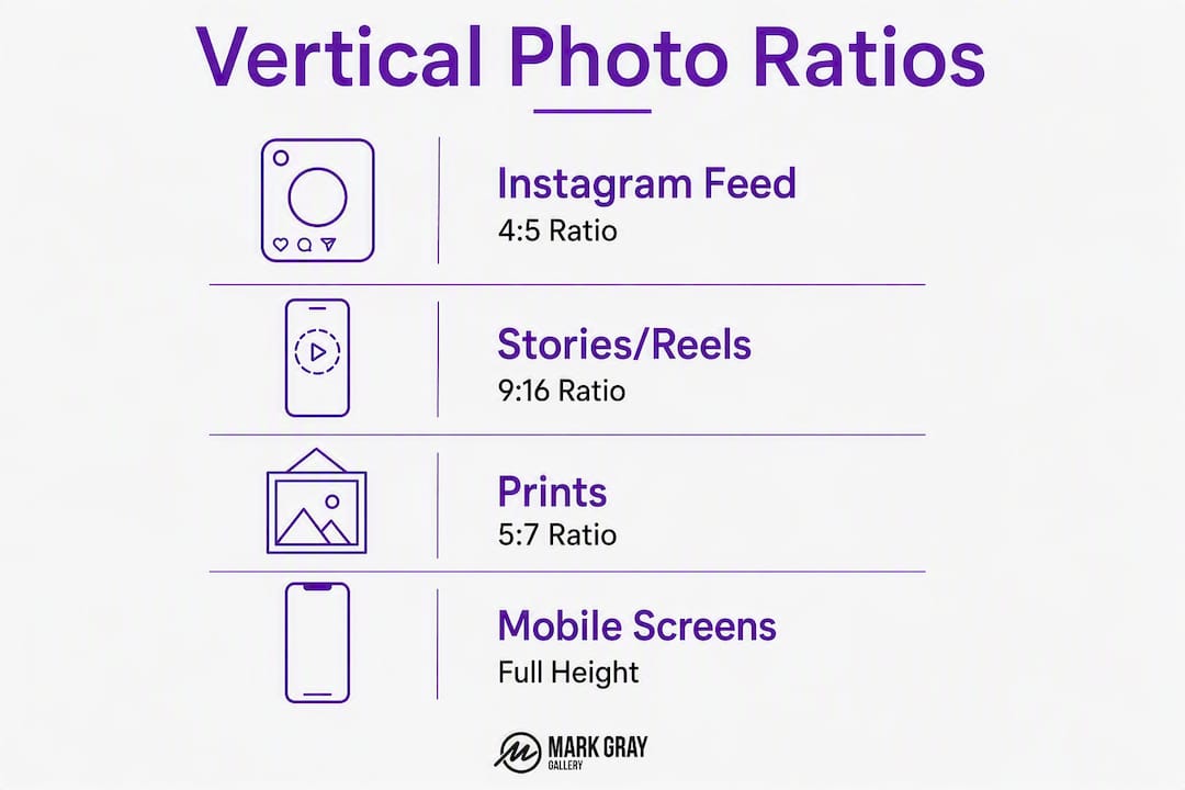 Infographic illustrating vertical photo aspect ratios and uses