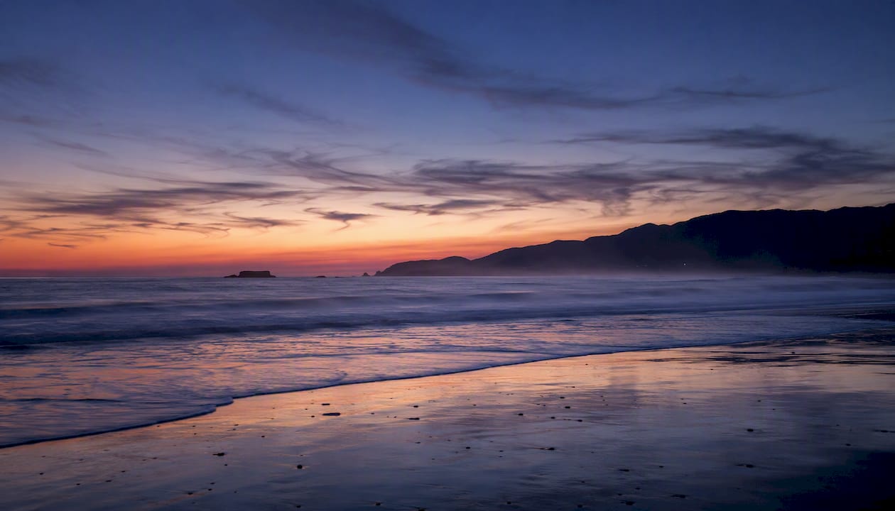 Landscape showing blue hour sky color gradient