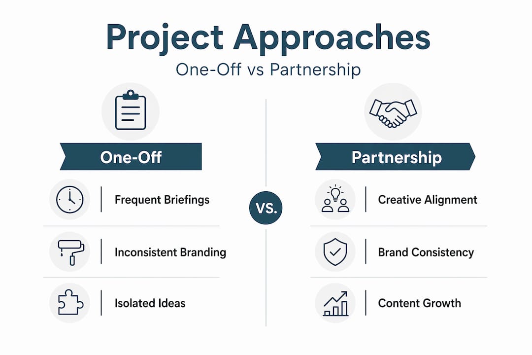 Infographic comparing one-off projects and partnerships