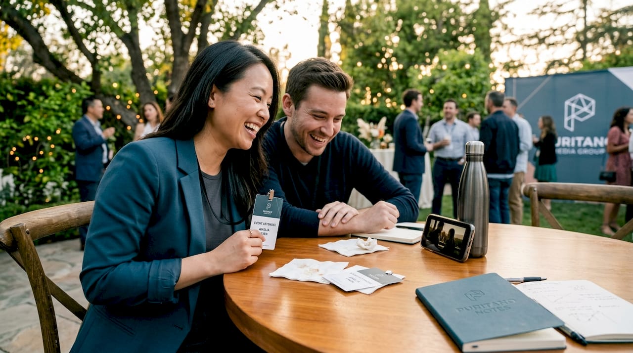 Attendee connecting over event story video