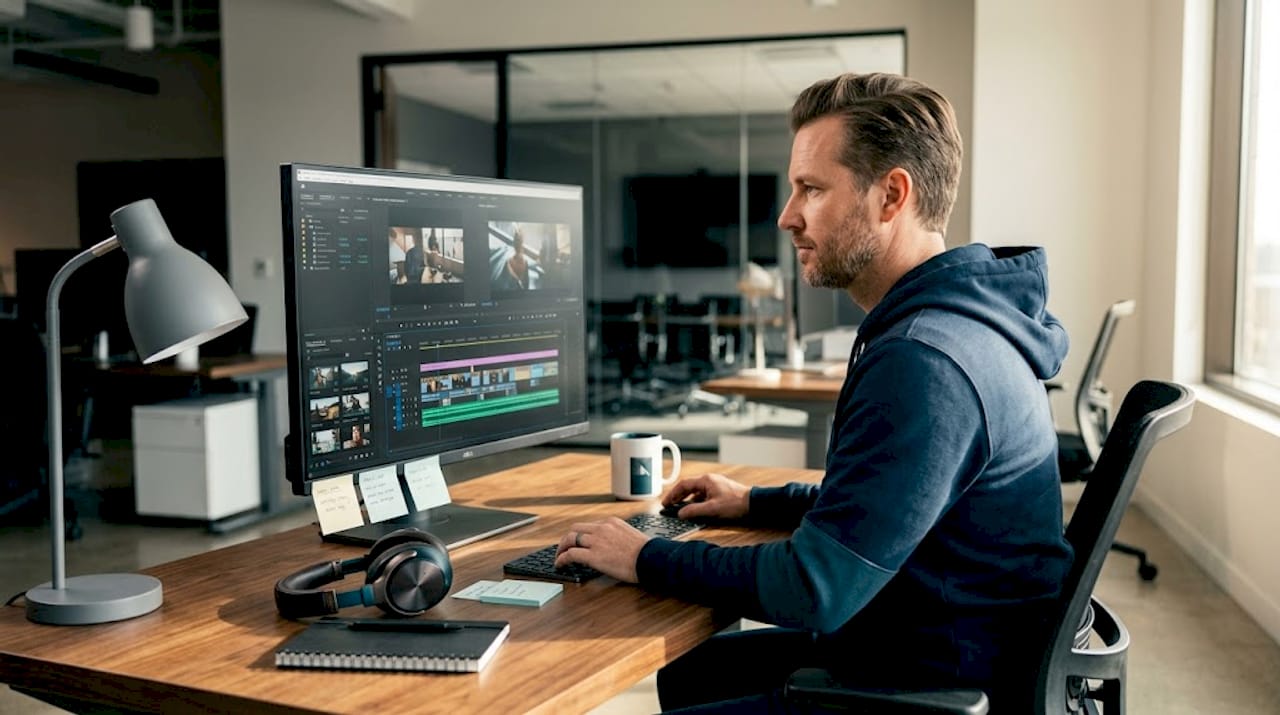 Producer edits promotional video footage