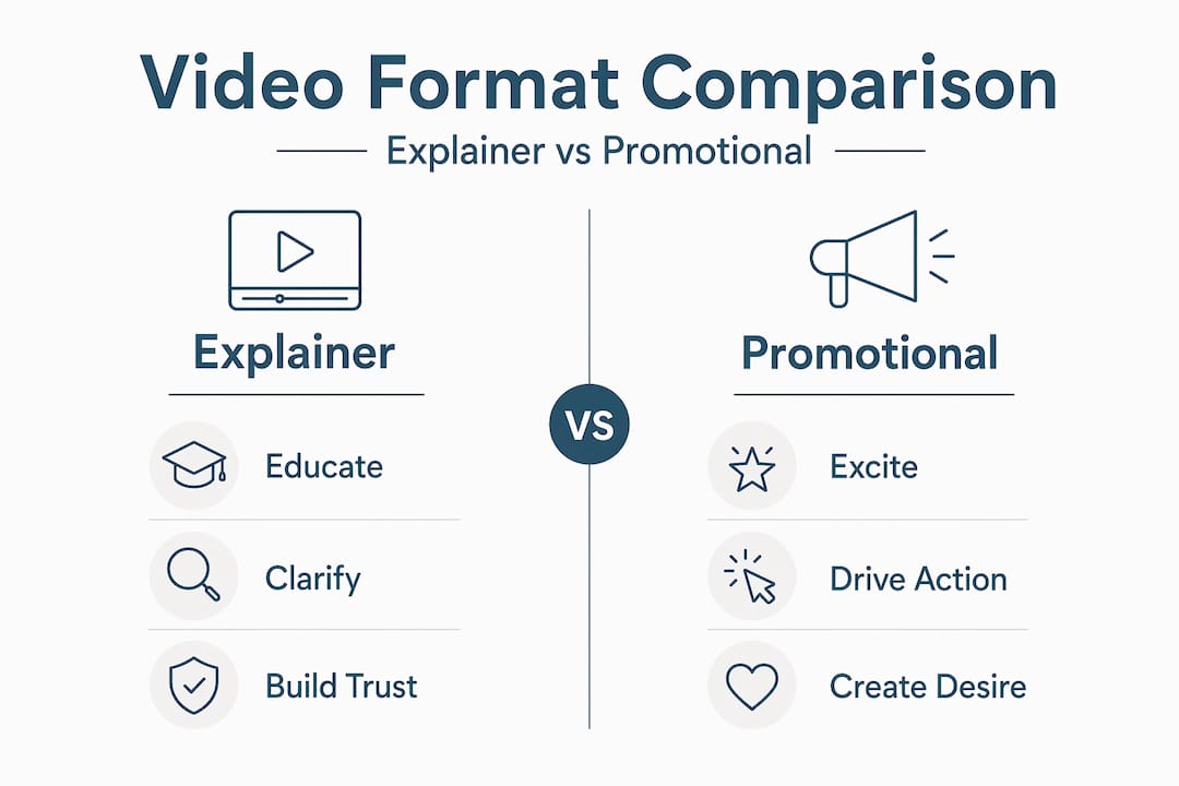 Infographic comparing explainer and promotional video