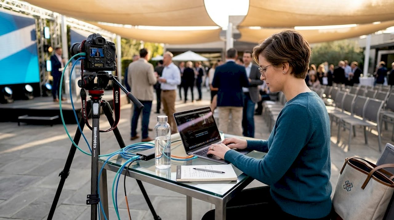 Webcast operator monitoring single-camera setup