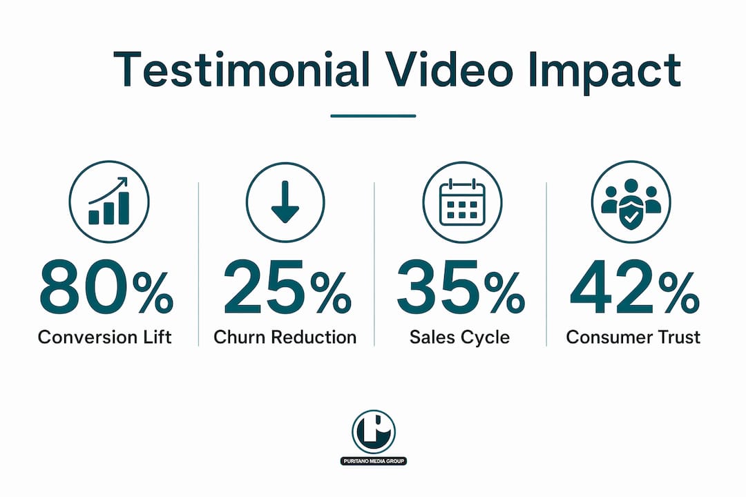 Infographic highlighting corporate testimonial video benefits