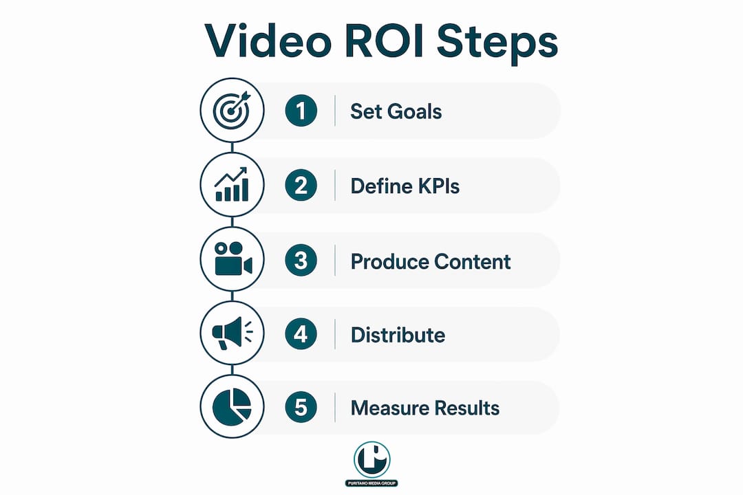 Step-by-step infographic showing video ROI process