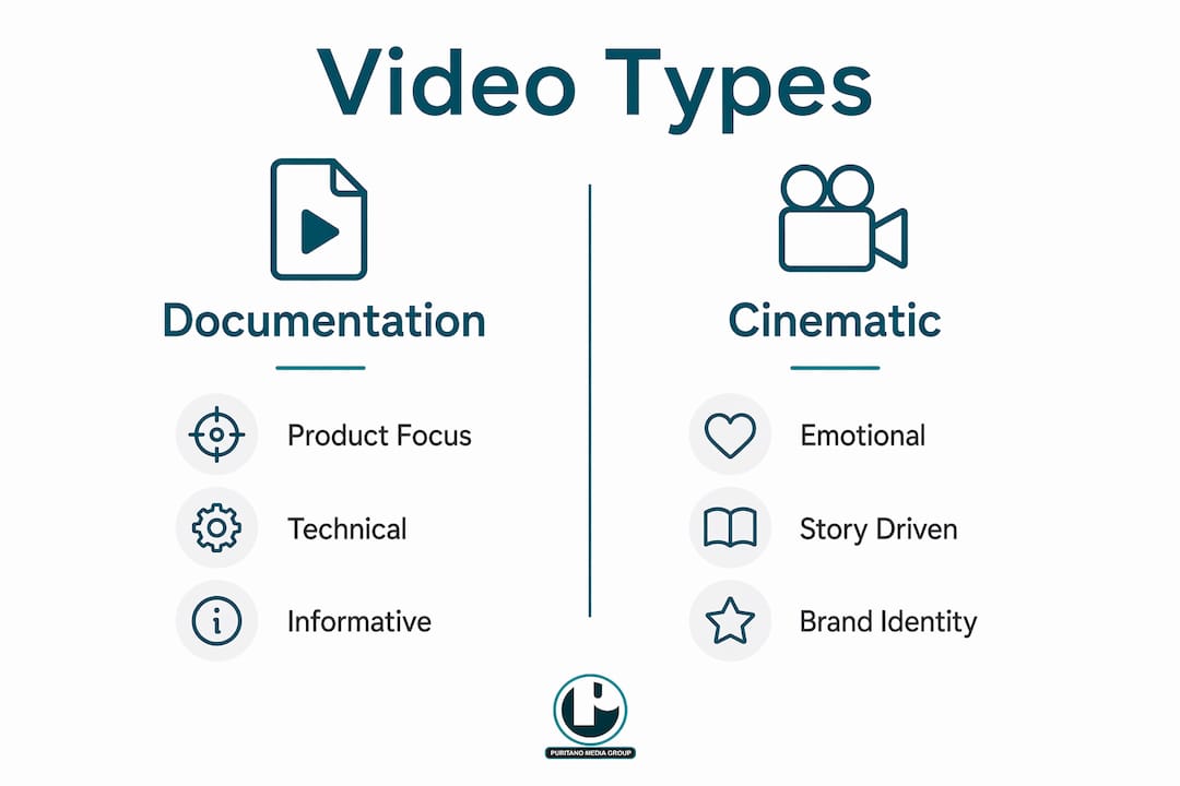 Infographic comparing documentation and cinematic videos