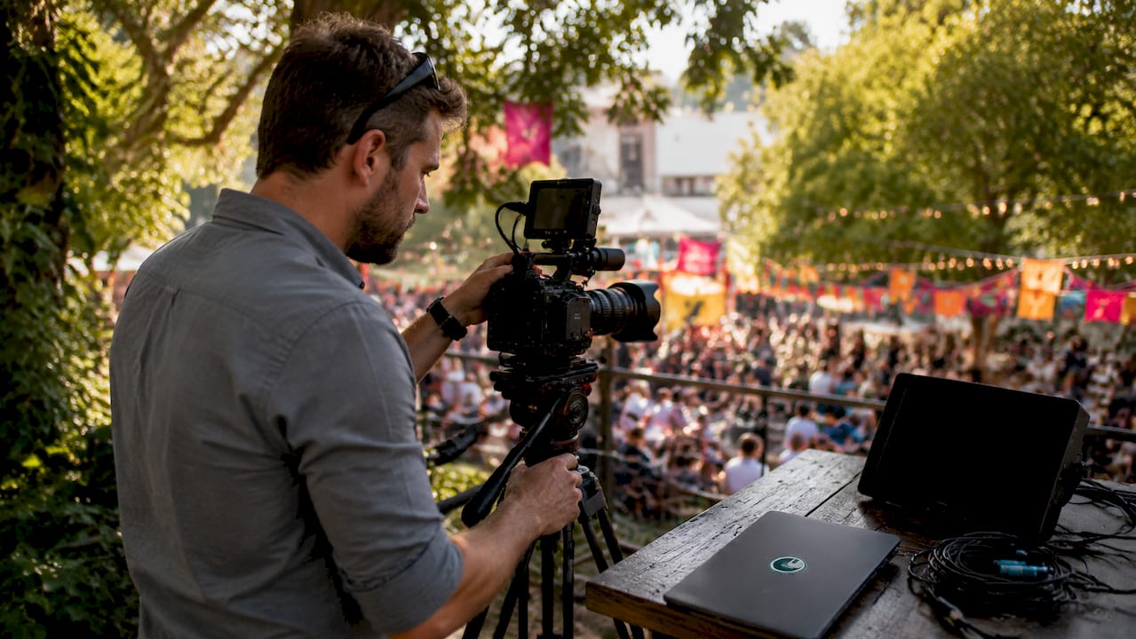Event videographer filming conference session