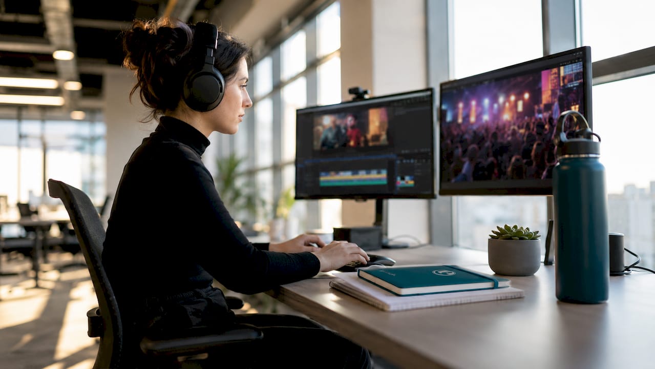 Video editor working on event footage