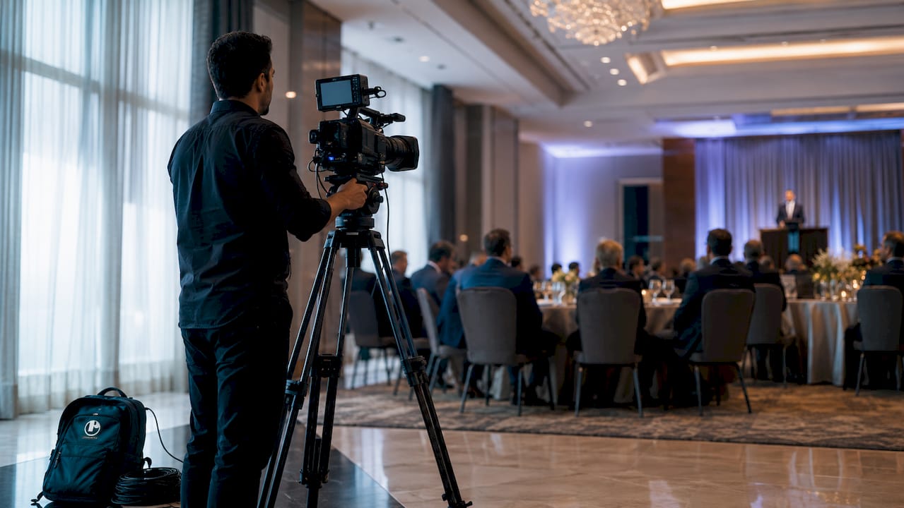 Videographer filming keynote at event
