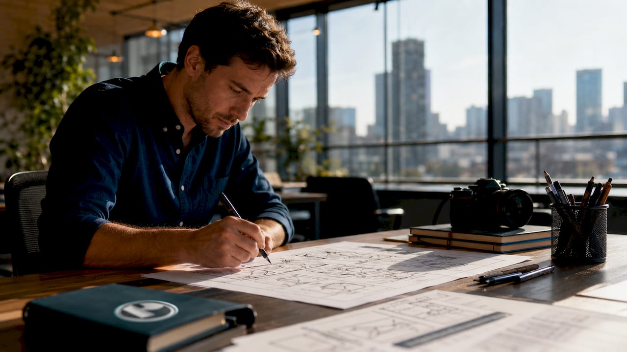 Marketing strategist creating video storyboard