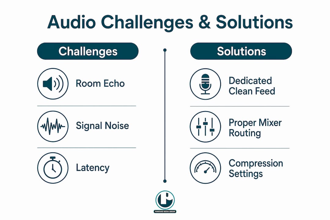 Infographic comparing audio challenges and solutions