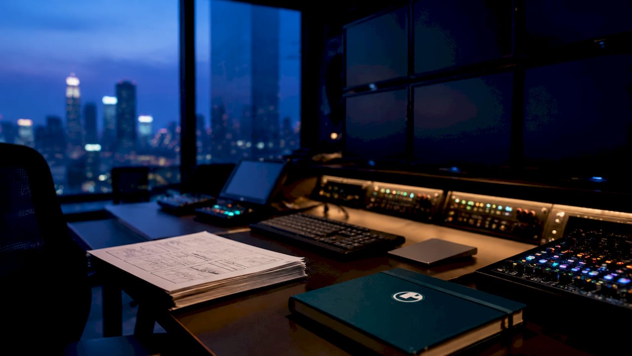 Video production control room with equipment