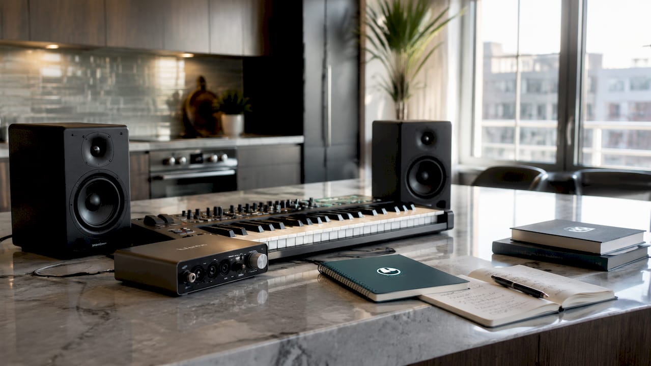 Home music production studio equipment setup