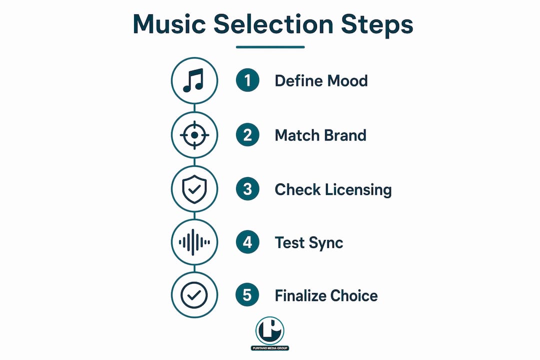 Infographic showing music selection steps for videos