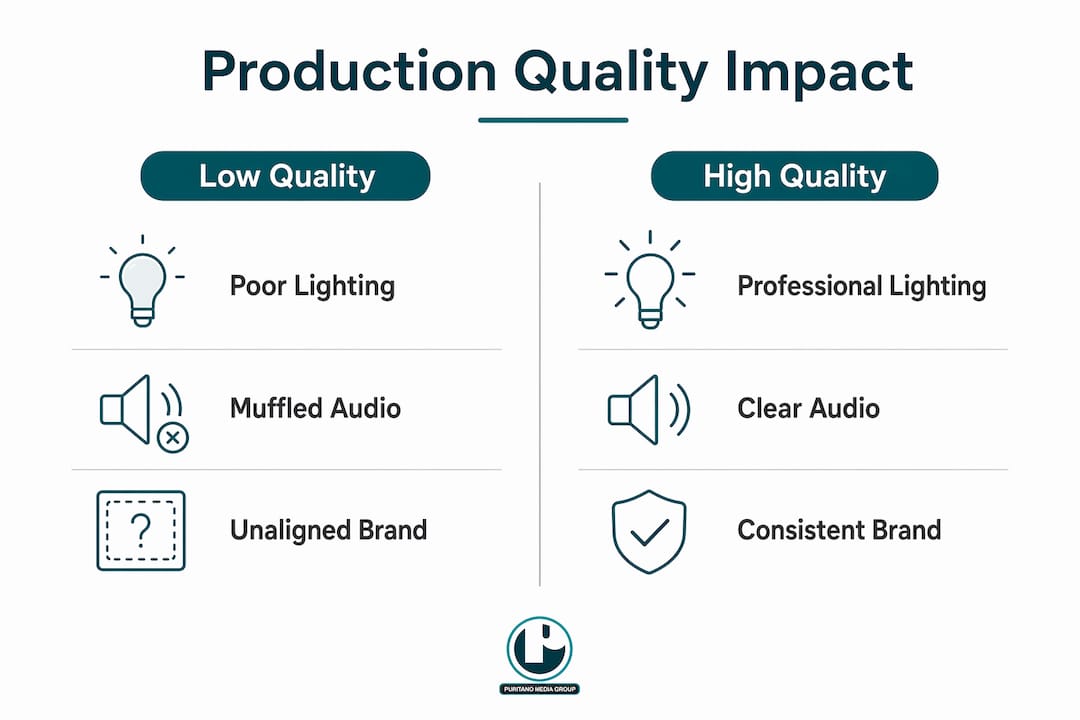 Infographic comparing low and high video production quality factors