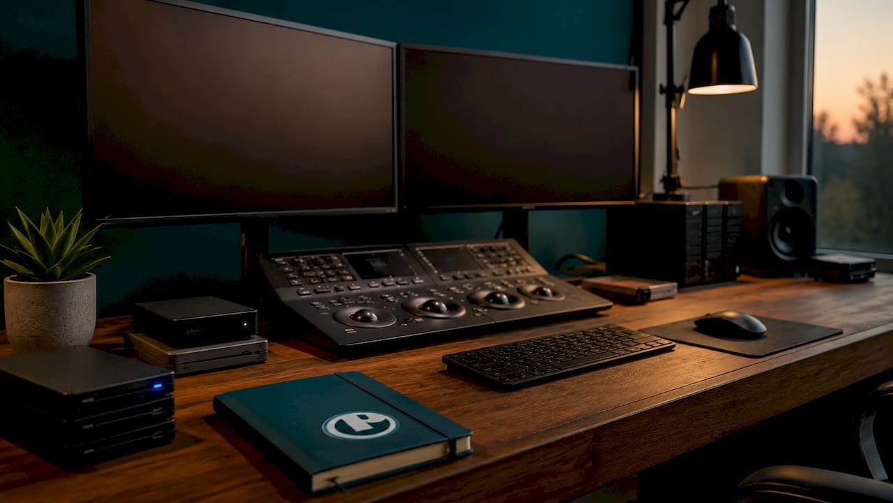 High tech video editing workstation with tools