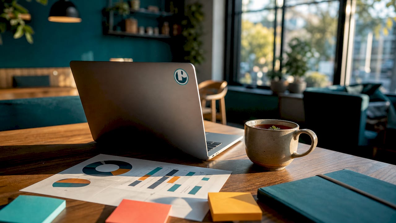 Overhead view of social media marketing materials