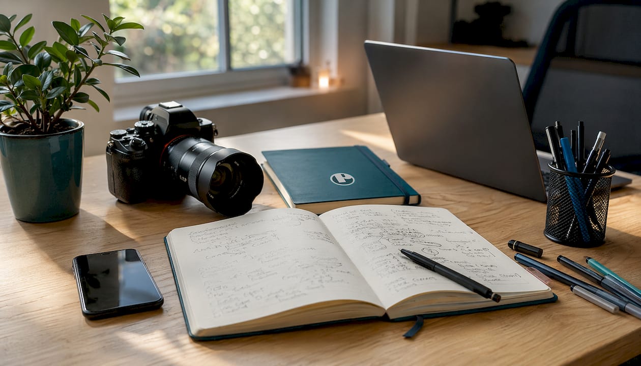 Close-up of advocacy video production notes and tools