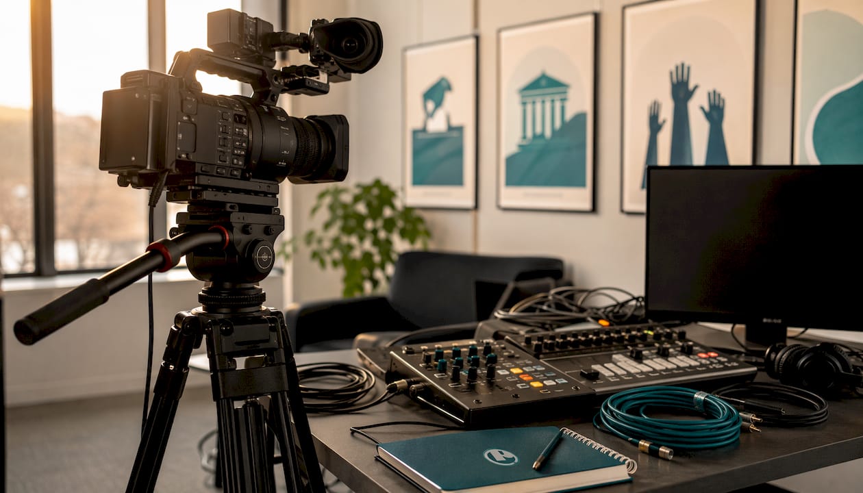 Professional video camera in government studio setup