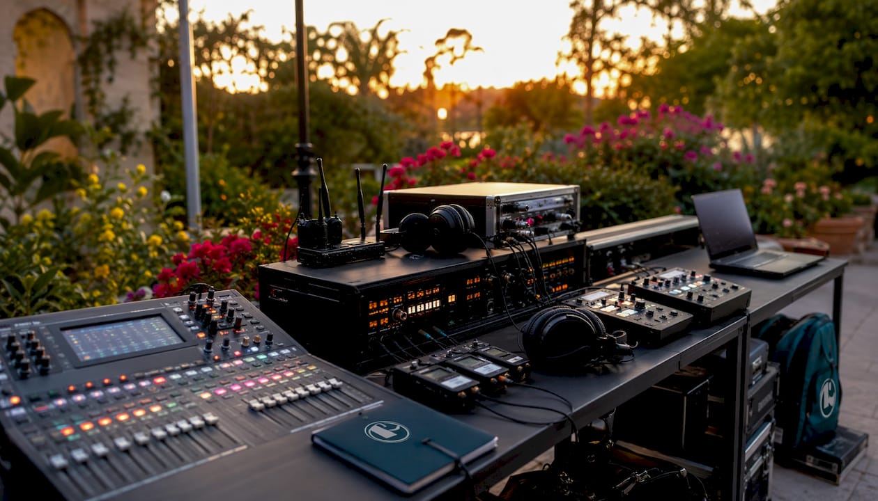 Professional audio video control desk setup