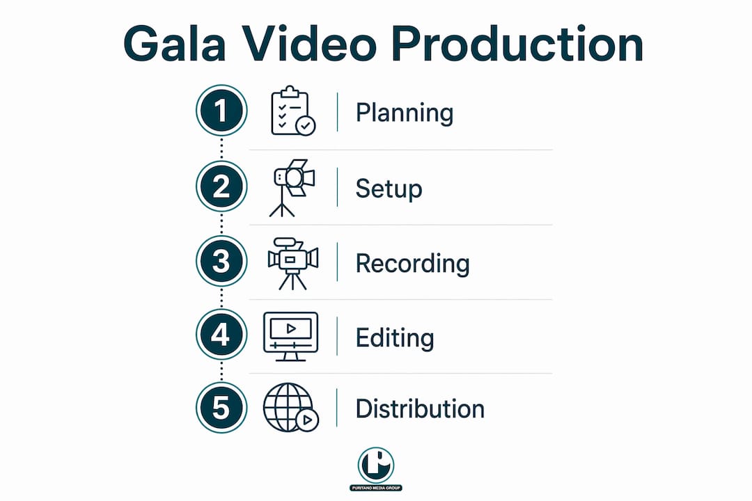 Infographic illustrating gala video production steps