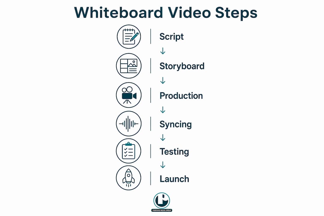 Infographic showing whiteboard video ad creation steps