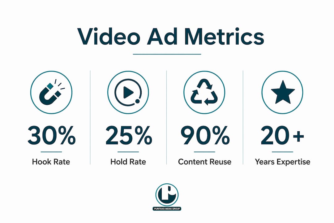 Infographic highlighting key video ad performance metrics